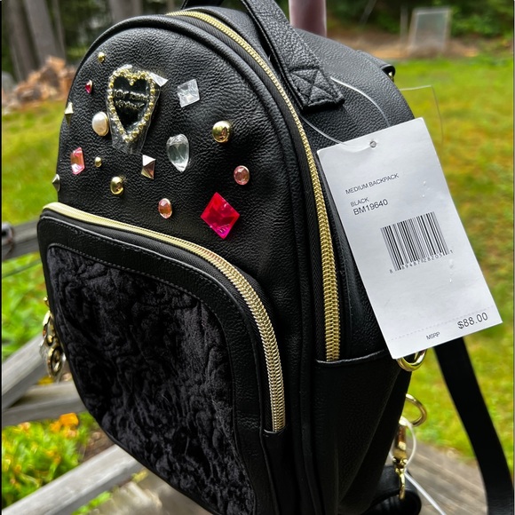 BETSEY JOHNSON Black Jewel Studded Backpack - Picture 2 of 9